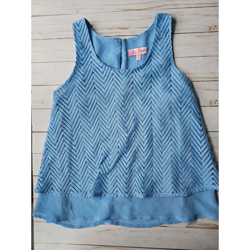Boho Candie's Blue Chevron Crochet Overlay Tank Top XS